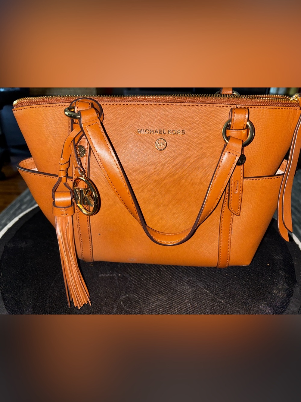 Michael Kors Orange Saffiano Satchel with Tassel